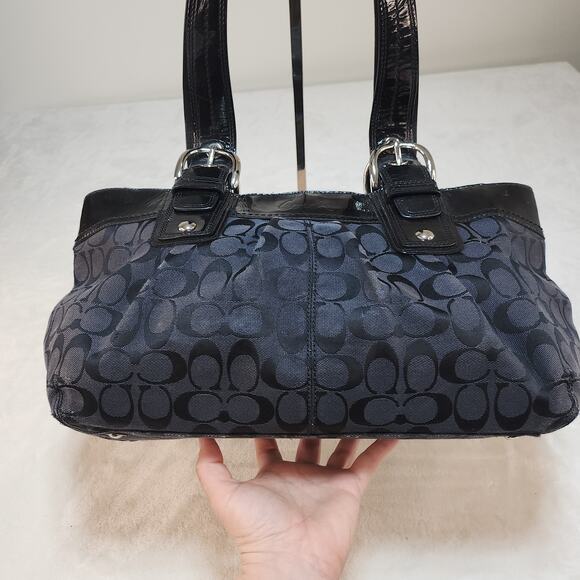 Coach Matching Purse Set of 3 Handbag Wallets Black Canvas Patent Leather - Picture 4 of 13